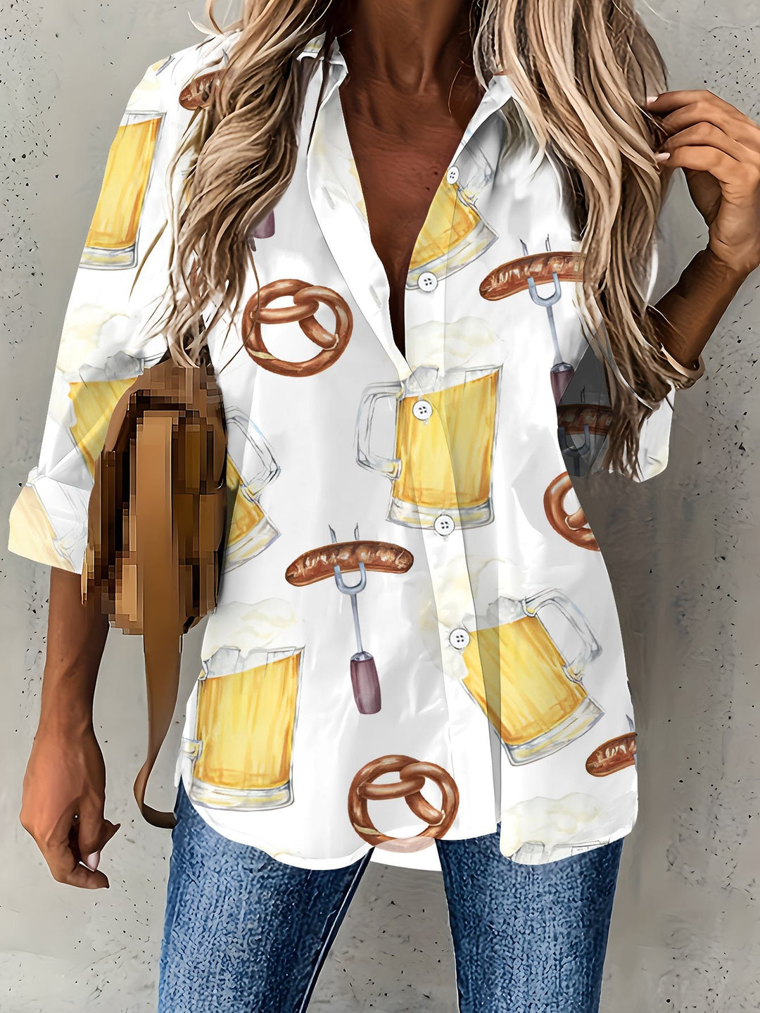 Dámská plus size blůza s celoplošným potiskem – Greta Oktoberfest 2025