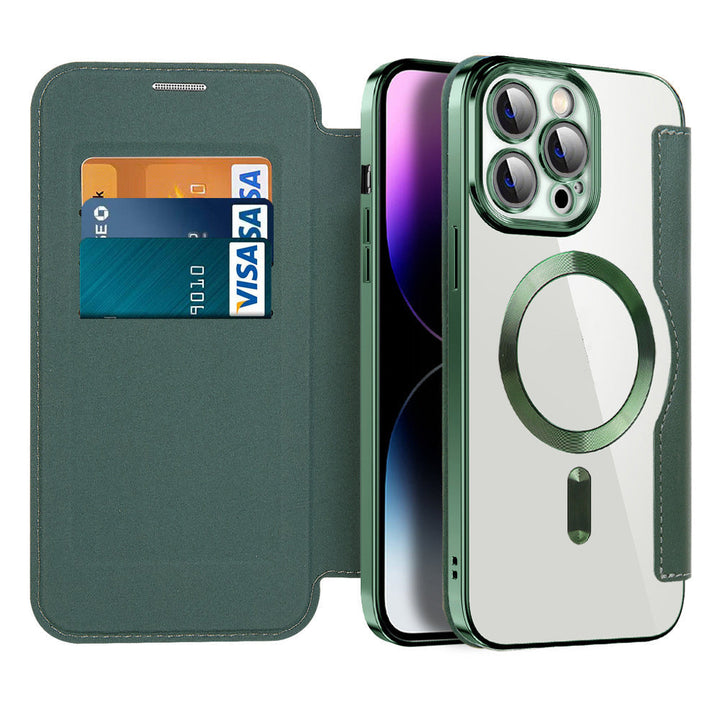Kožené flipové pouzdro s magnetickou adsorpcí a RFID ochranou – Valtrix (1+1 ZDARMA)