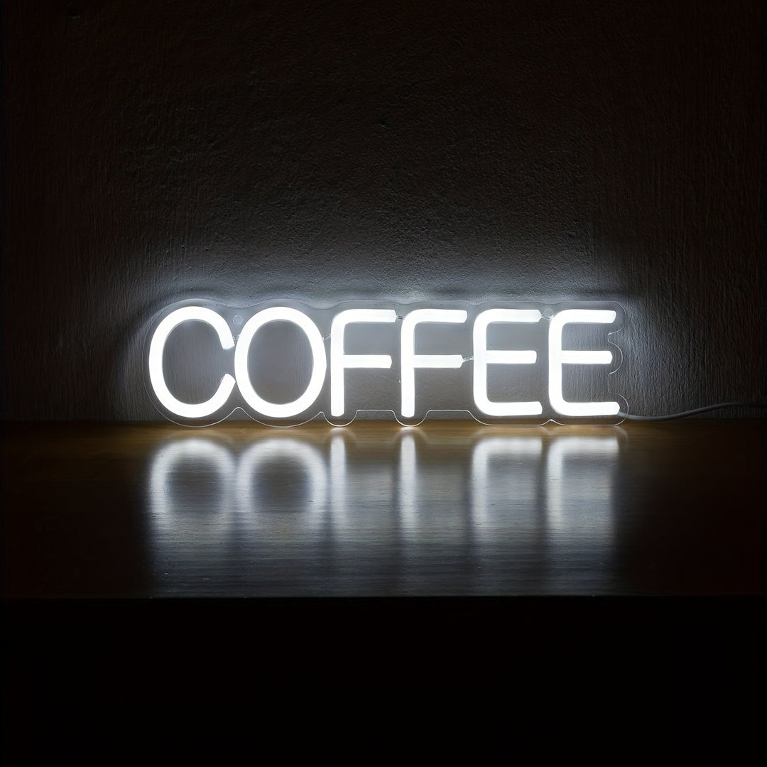 Leuchtendes COFFEE LED-Neonschild, weiß, Wanddekoration, Café-Dekor, modernes Design.