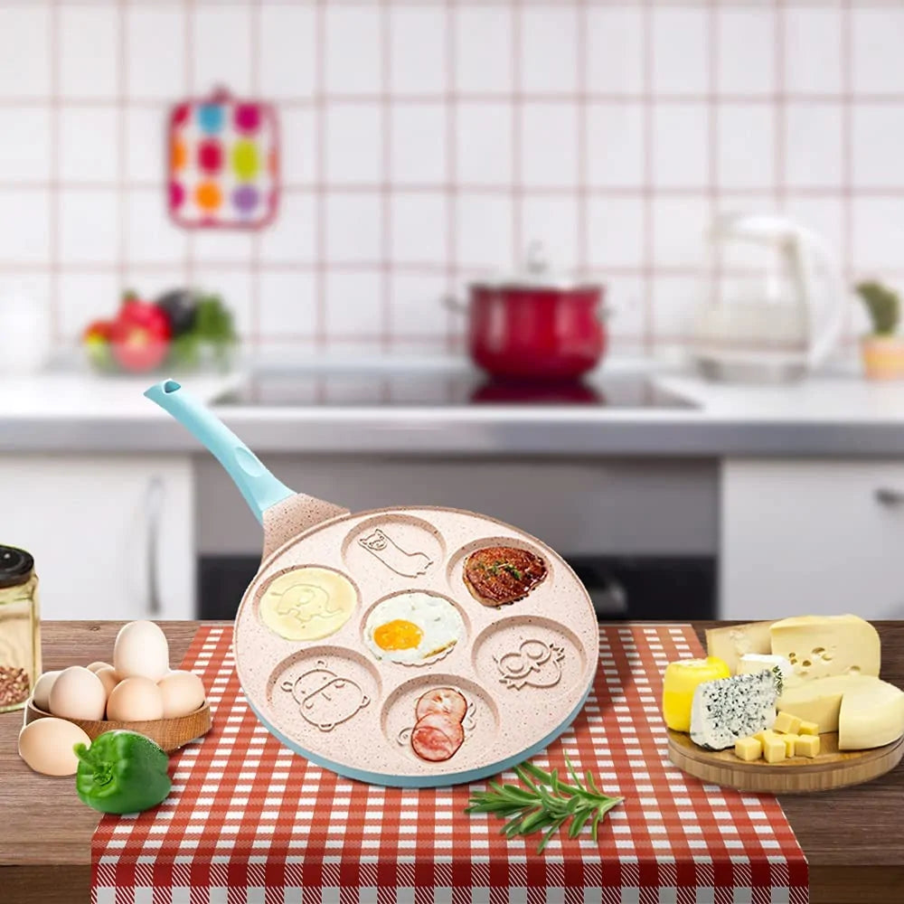 Pfannenwender mit sechs Fächern, beige, Antihaftbeschichtung, ideal für Frühstückszubereitung.