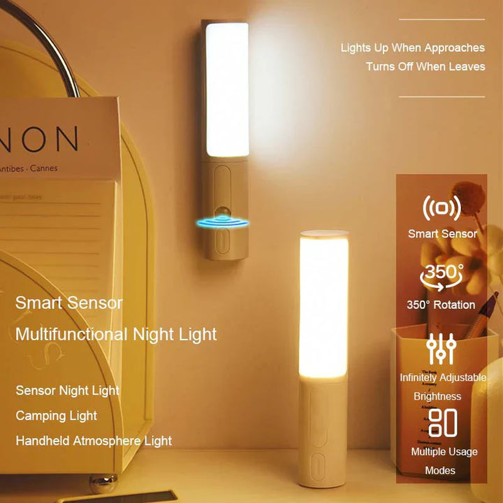 Multifunktionale Nachtlicht mit Smart-Sensor, 350° drehbar, dimmbar, für Camping und Zuhause.