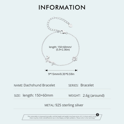 Silbernes Dackel-Armband, 925 Sterling Silber, Länge 150+60mm, Gewicht 2,6g.