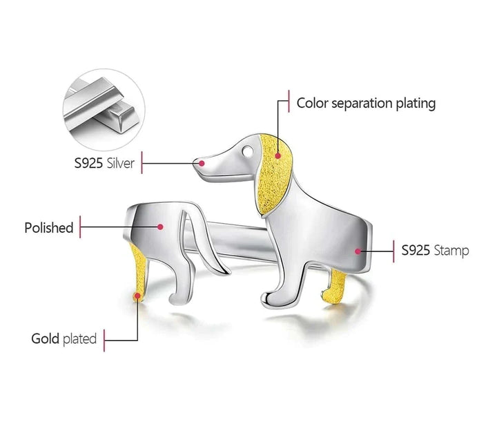 Silberner Dackel-Anstecknadel, S925, poliert, goldplattierte Ohren und Pfoten, modisches Accessoire.