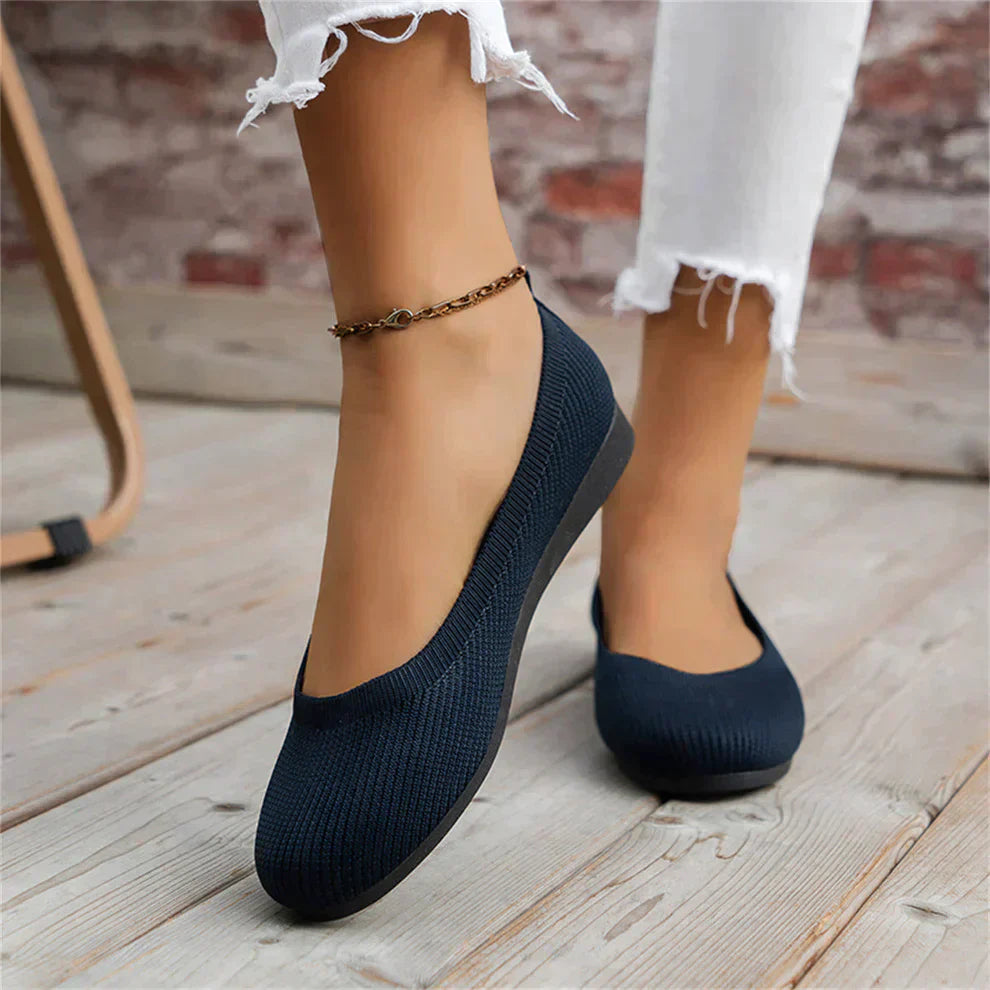 Damen Ballerinas, dunkelblau, Strickmaterial, bequem, modisch, ideal für Freizeitkleidung.