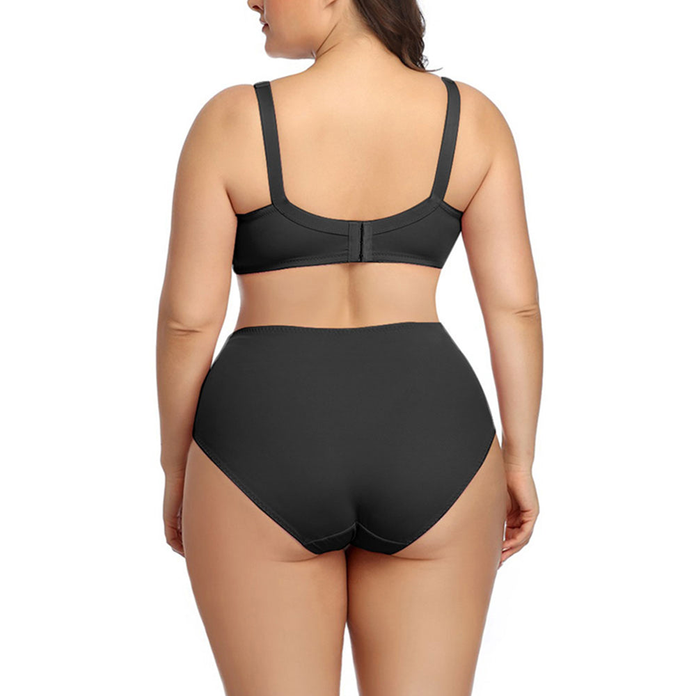 Damenunterwäsche Set Schwarz, BH und Panty, Plus Size, bequem, nahtlos, Rückansicht.