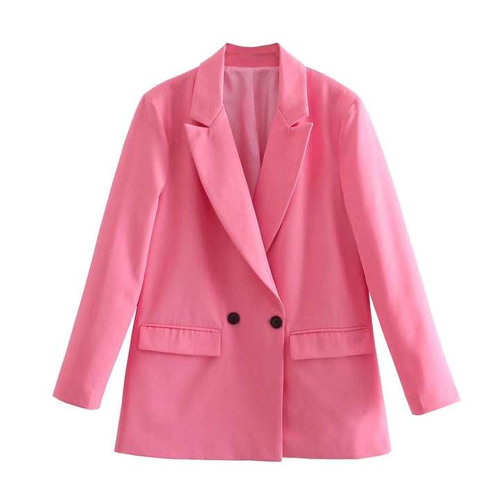 Rosa Damenblazer, zweireihig, elegant, modisch, Büro-Outfit, Polyester, Frühling/Sommer.