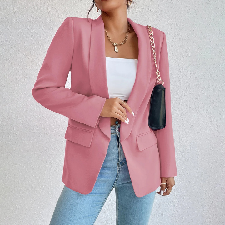 Damen Blazer Rosa Polyester Baumwolle Langarm Büro Mode Elegant Modern