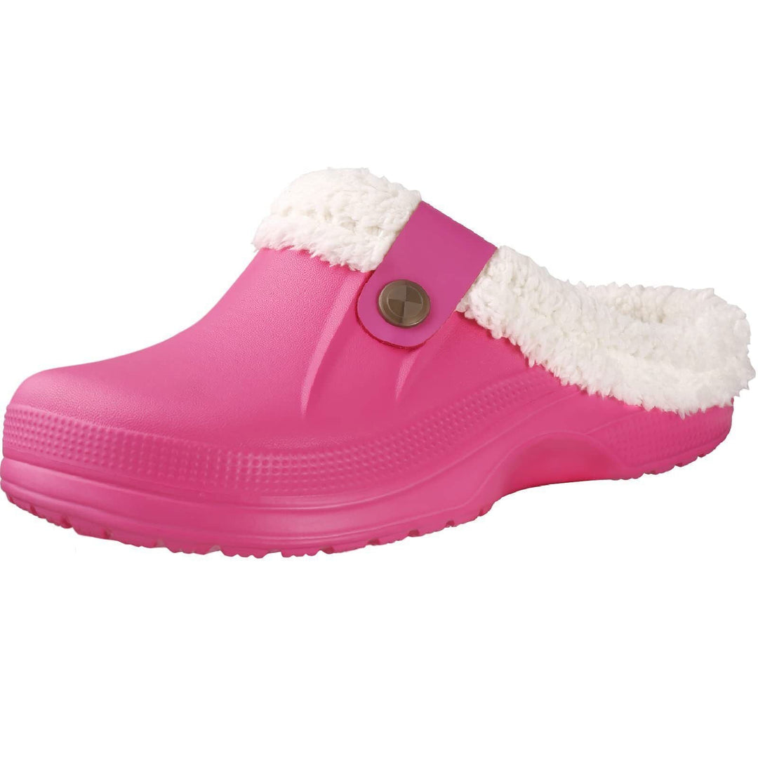 Rosa Clogs mit weißem Futter, rutschfest, bequem, ideal für Gartenarbeit und Freizeit.