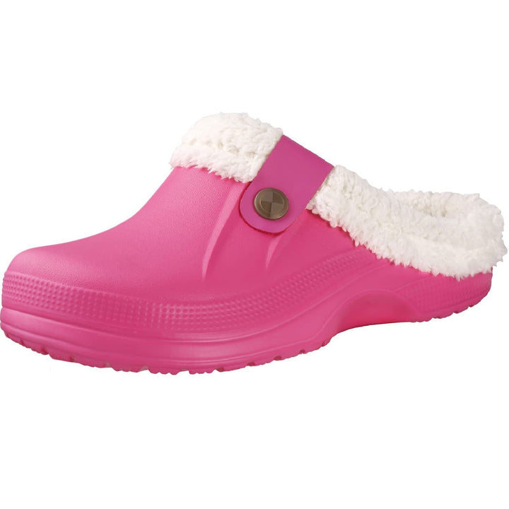Rosa Clogs mit weißem Futter, rutschfest, bequem, ideal für Gartenarbeit und Freizeit.