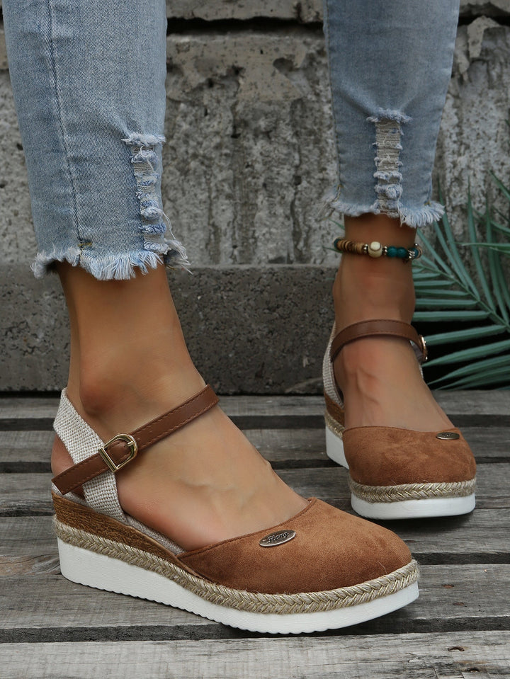 Damen Sandalen Keilabsatz Braun, Sommermode, Bequem, Casual, Jeans, Fußkettchen, Outdoor
