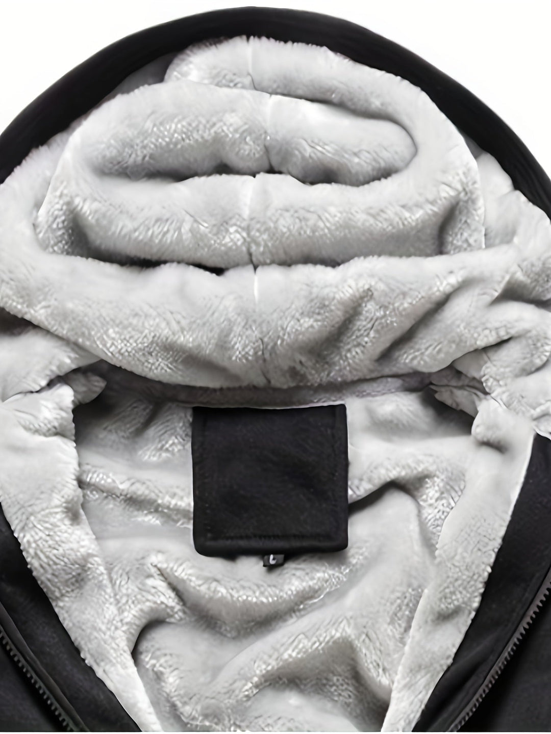 Schwarze Jacke mit grauem Kunstfellfutter, warm, modisch, Winterbekleidung, Unisex.