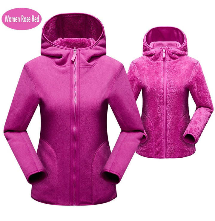 Damen Fleecejacke, rosa, Kapuze, Reißverschluss, warm, Outdoor-Bekleidung, modisch.