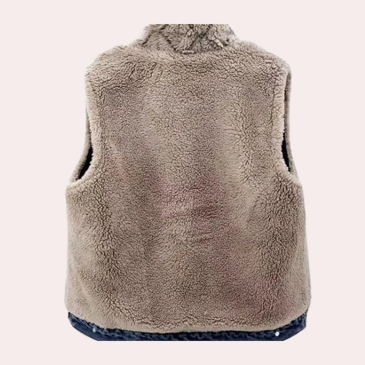 Braune Fleeceweste, ärmellos, warm, kuschelig, ideal für Herbst und Winter, Unisex-Design.