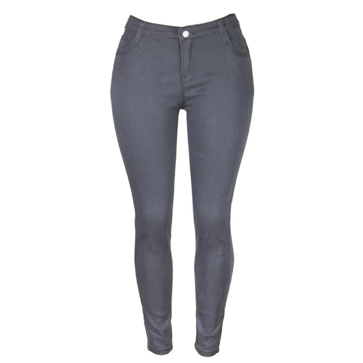 Graue Damen-Jeans, Skinny-Fit, elastisch, modisch, bequem, Alltagskleidung.
