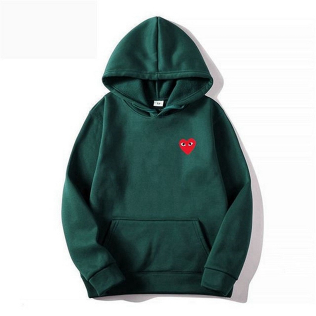 Grüner Damen-Hoodie mit rotem Herz-Design, Baumwolle, modisch, bequem, Kapuzenpullover.