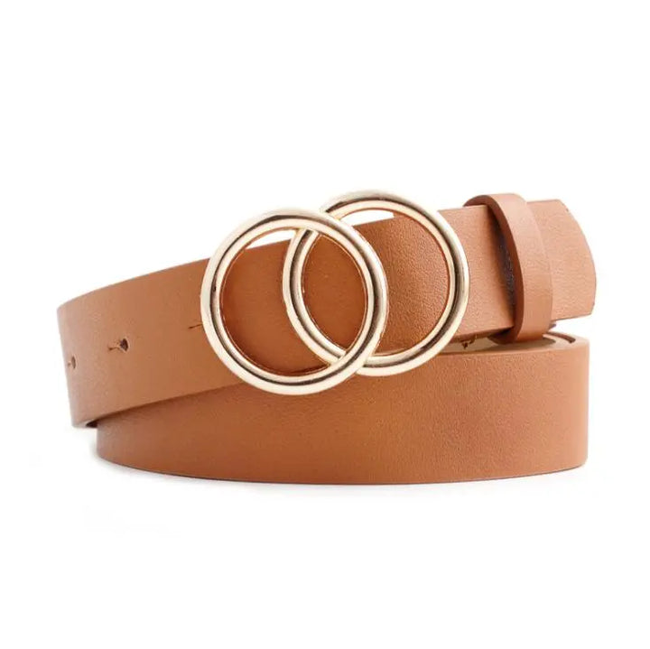 Damen Ledergürtel Braun mit Doppelring-Schnalle, modisches Accessoire, elegant und stilvoll.