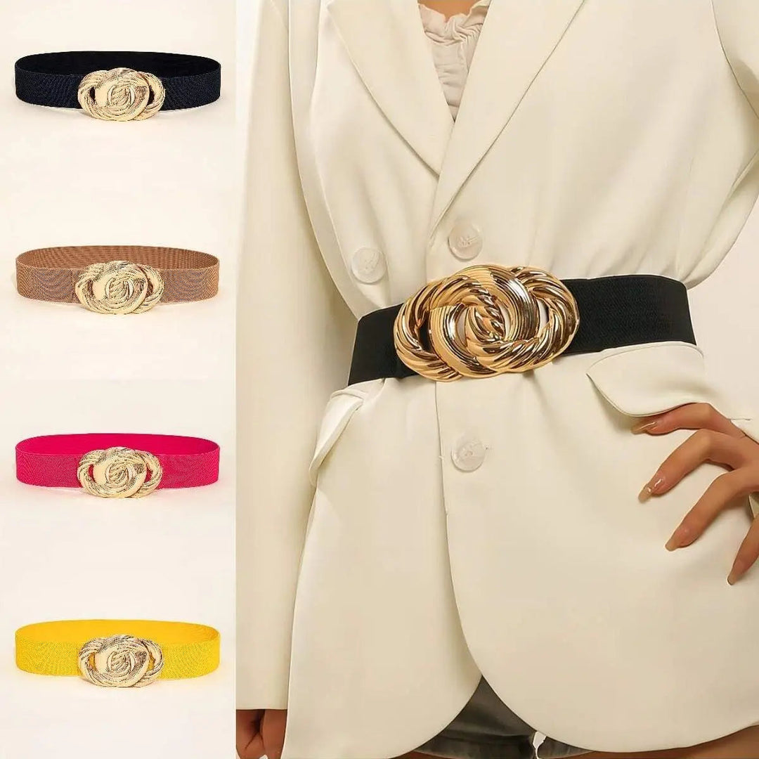 Damen Gürtel Set, elastisch, goldene Schnalle, Schwarz, Braun, Rot, Gelb, modisch, elegant.