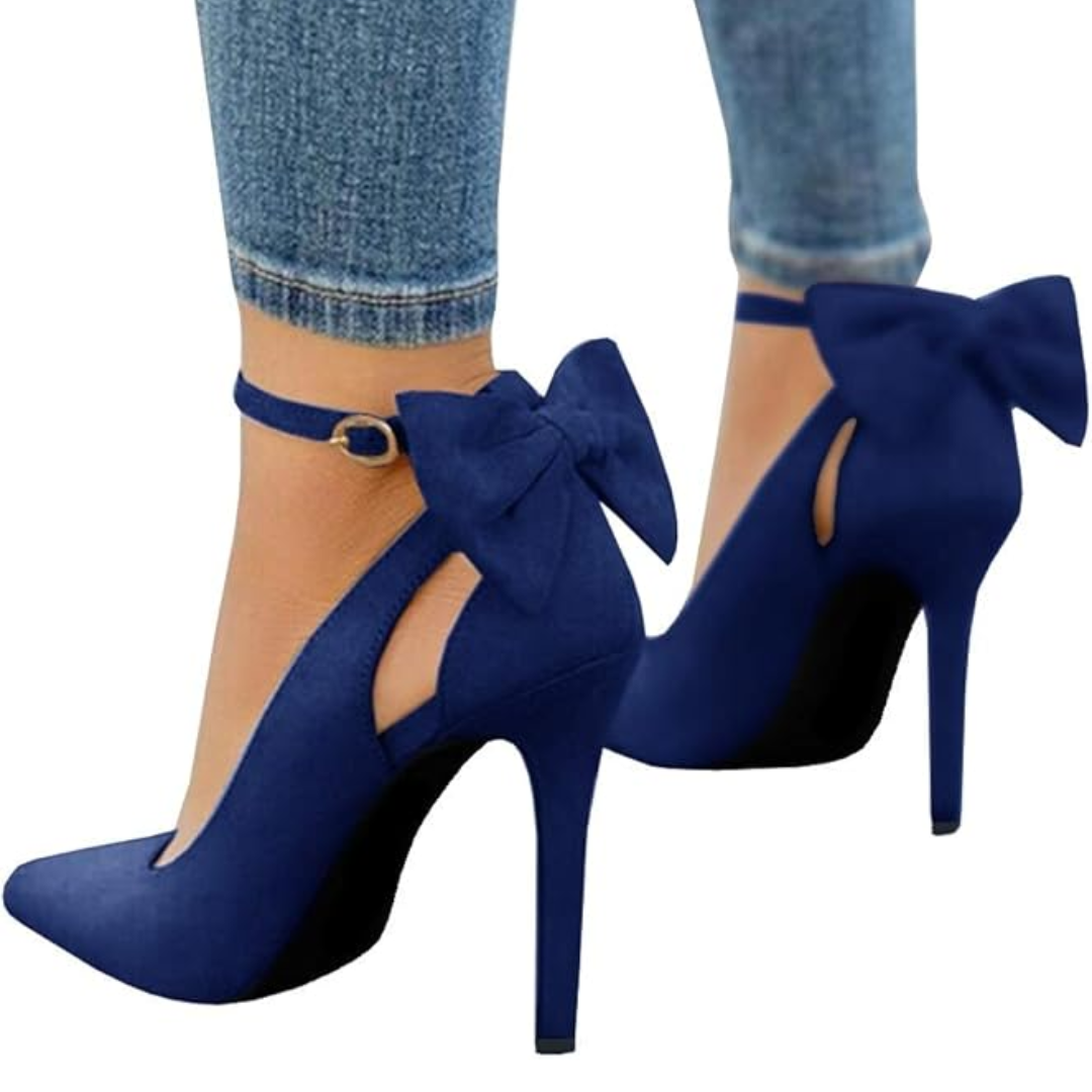 Blaue High Heels mit Schleife, Damen Pumps, elegantes Design, modische Schuhe, Absatzschuhe.