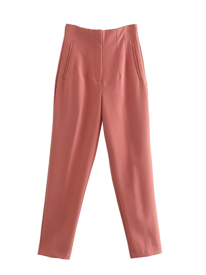 Rosa Damenhose, hohe Taille, elegante Bügelfalten, Business-Mode, Baumwollmischung.