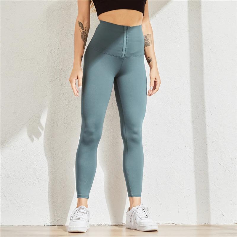 Damen Shaping Leggings, hoch tailliert, blau, figurformend, Sportbekleidung, bequem.