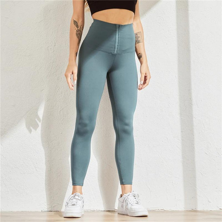Damen Shaping Leggings, hoch tailliert, blau, figurformend, Sportbekleidung, bequem.