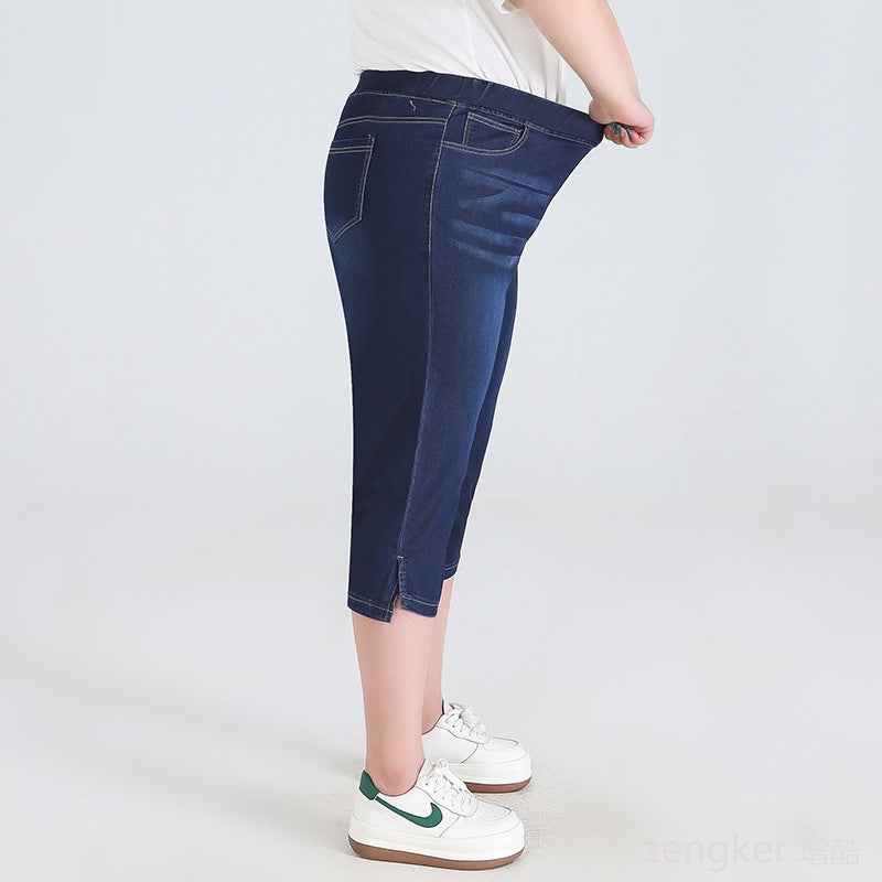 Damen Capri Jeggings, dunkelblau, elastisch, bequem, hohe Taille, Freizeitmode, Sommer.