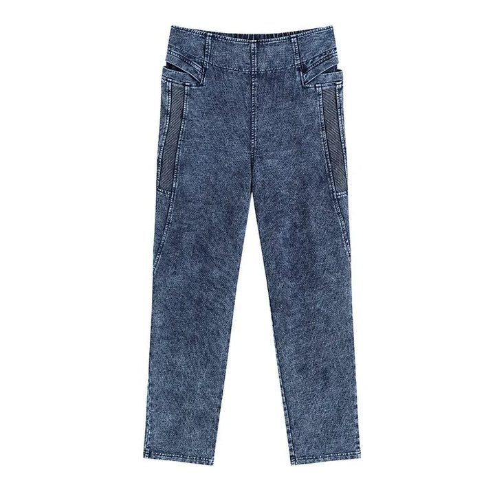 Damen-Jeans, blau, High-Waist, Acid-Wash, mit Taschen, modisch, bequem, Denim-Hose.