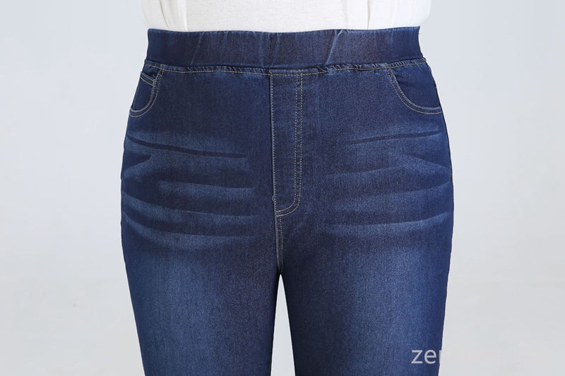 Damen-Jeans-Leggings, dunkelblau, elastisch, bequem, modisch, Freizeitkleidung.