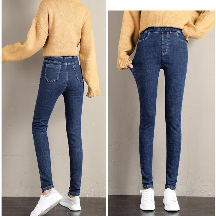 Damen-Jeans-Leggings, dunkelblau, elastisch, figurbetont, modisch, bequem, Freizeitkleidung.