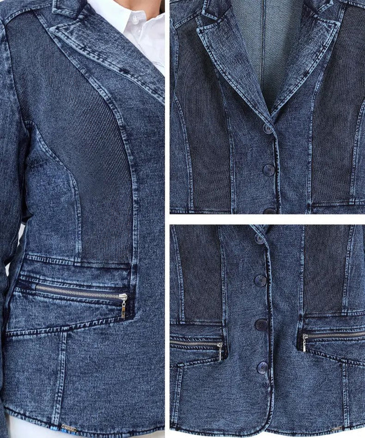Damen Jeansjacke, blau, Knopfleiste, Reißverschlusstaschen, modisch, Freizeitkleidung