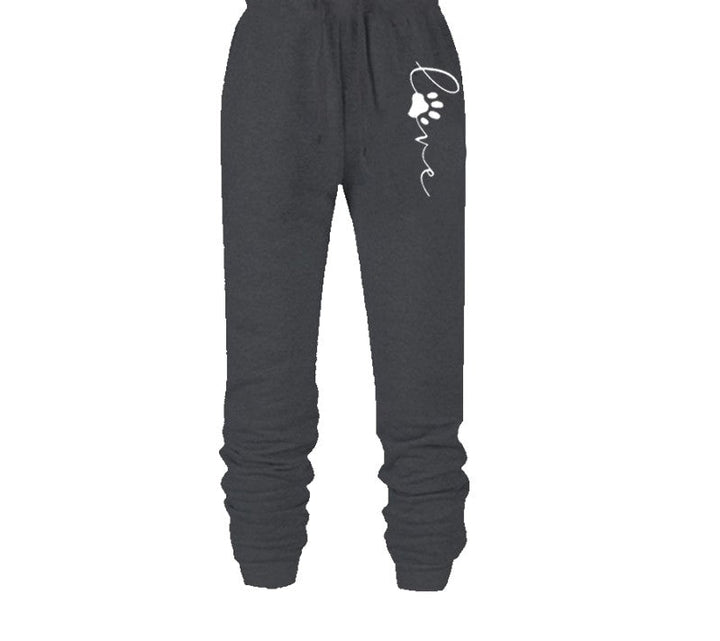 Dunkelgraue Jogginghose mit "Love"-Aufdruck, Baumwolle, bequem, sportlich, Damenmode.