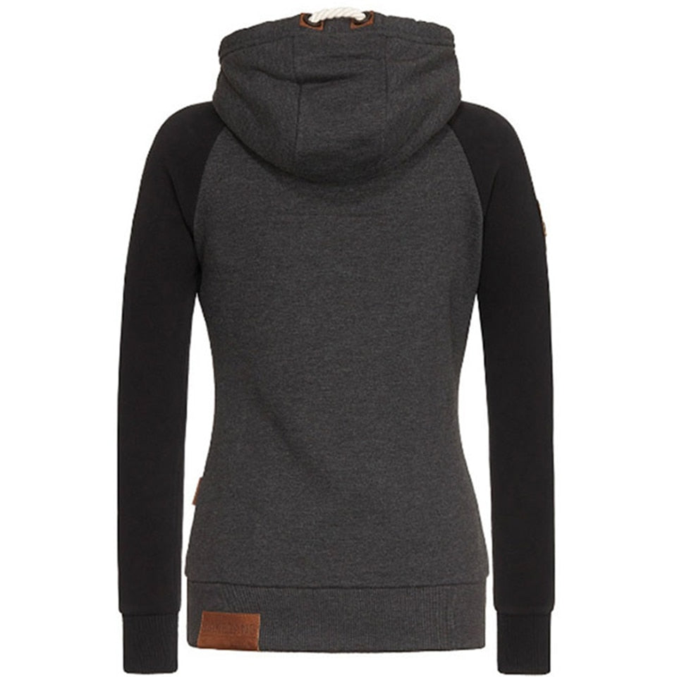 Damen Kapuzenjacke, grau-schwarz, Baumwolle, modern, bequem, Freizeitmode, Herbstbekleidung.