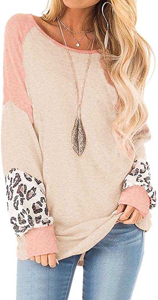 Damenpullover beige rosa, Leopardenmuster, Langarm, lässig, Baumwolle, modisch, Herbstmode.