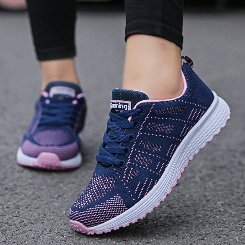 Damen-Laufschuhe, blau-rosa, atmungsaktiv, Sportschuhe, Straßenlauf, bequem.