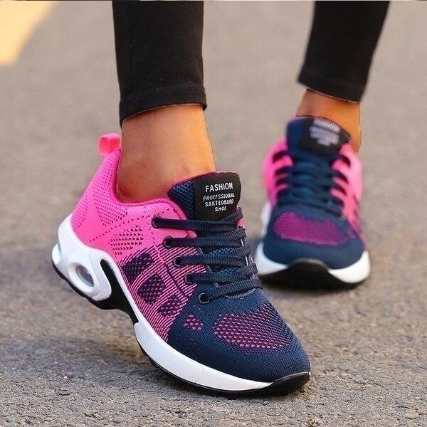 Damen Sneaker, pink-blau, atmungsaktiv, modisch, Straßenlauf, Sportschuhe, bequem, rutschfest.