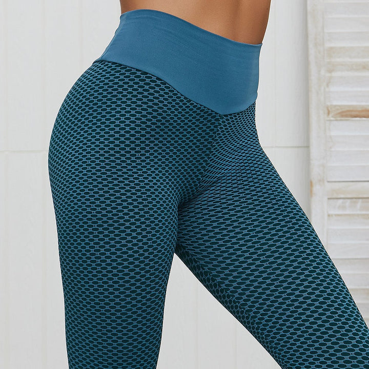 Damen Sportleggings, blau, hohe Taille, atmungsaktiv, Fitness, Yoga, elastisch