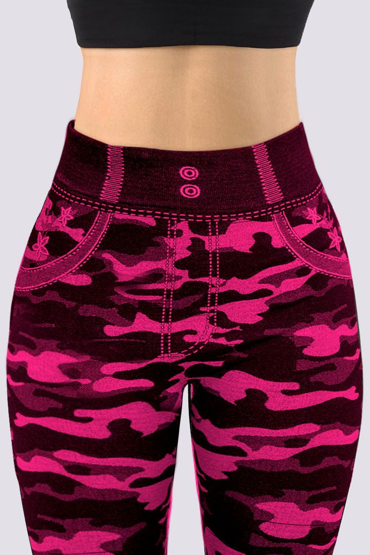 Damen Leggings Camouflage Rosa Lila, Hohe Taille, Sportbekleidung, Fitnessmode, Elastisch