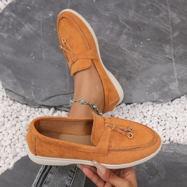 Damen-Loafers aus Wildleder in Orange, Slip-On, lässig, bequem, modisch, Herbstschuhe.