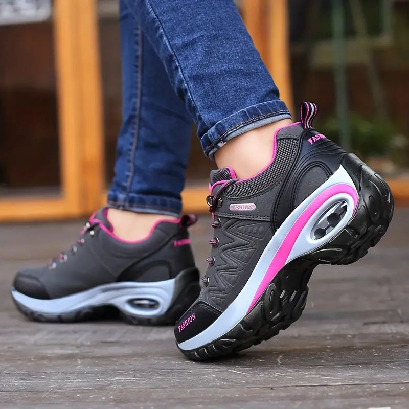 Damen-Wanderschuhe, grau-pink, rutschfest, atmungsaktiv, Outdoor-Sportschuhe, bequem.