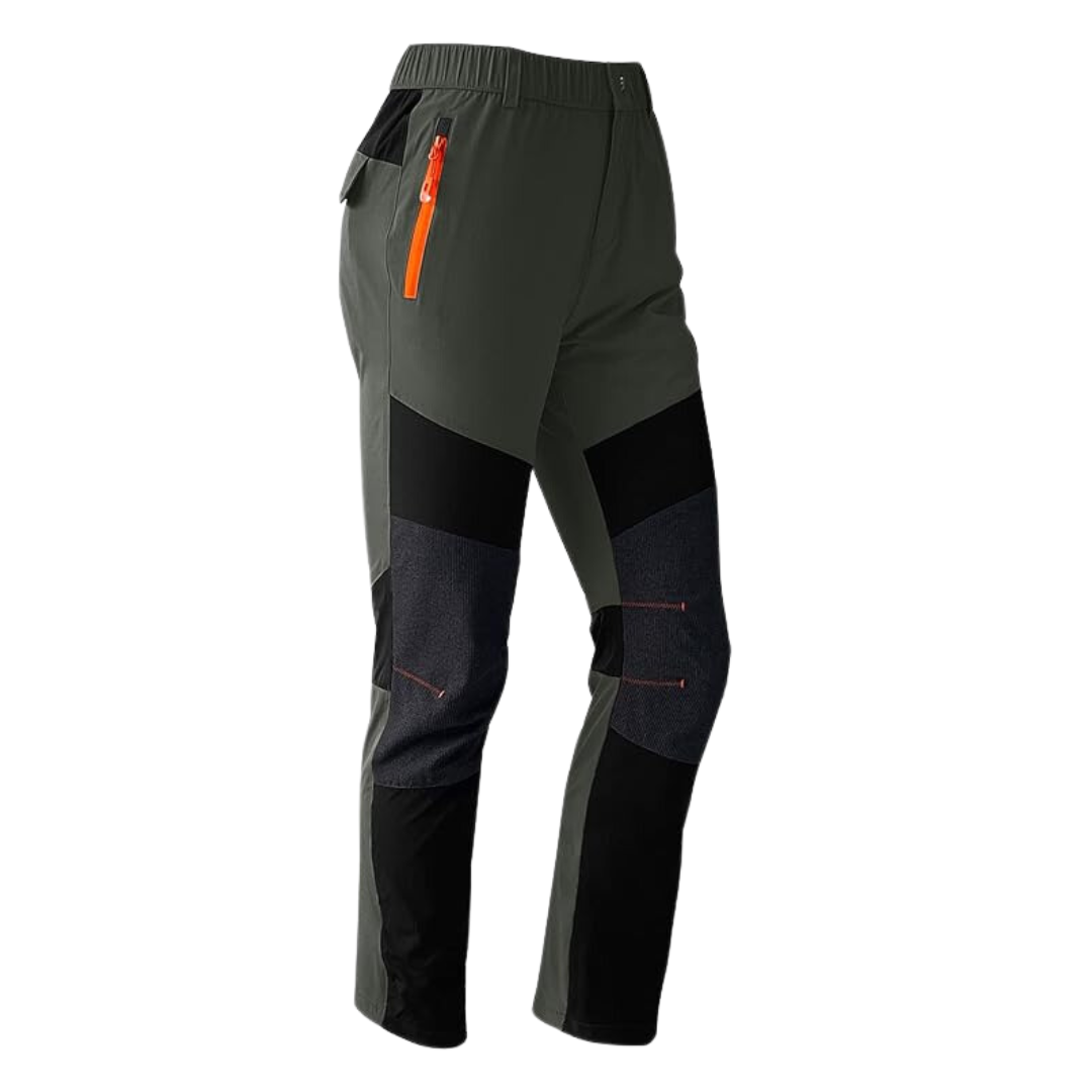 Damen Wanderhose, wasserdicht, atmungsaktiv, grün-schwarz, Outdoor-Bekleidung, elastisch.