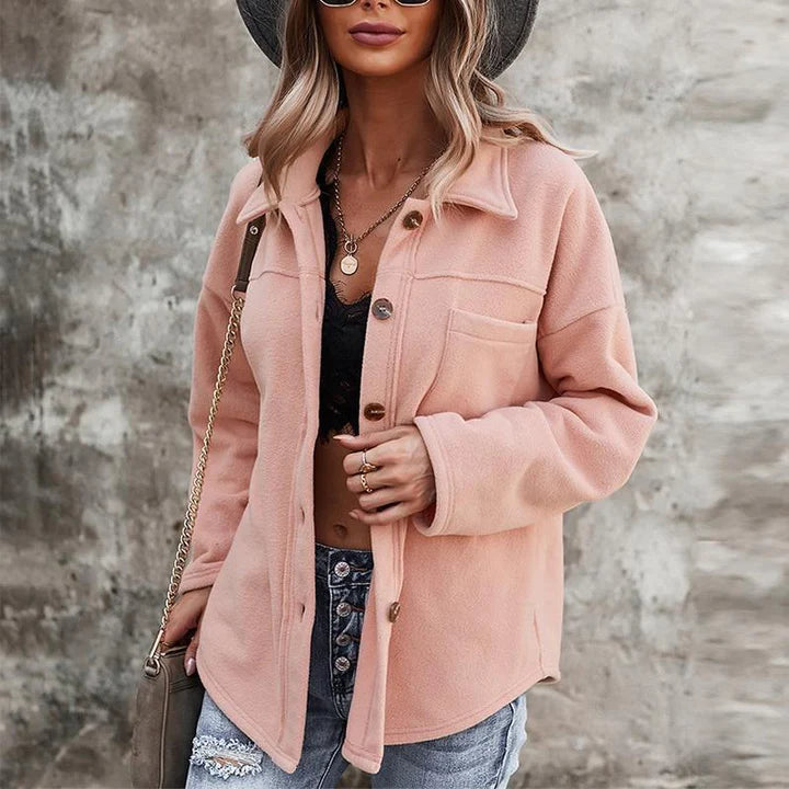 Damen Oversize Herbstjacke, rosa, Knopfleiste, modisch, bequem, Freizeitkleidung.
