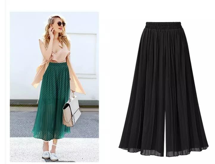 Schwarzer Plisseerock Damen, knöchellang, elegant, aus Chiffon, ideal für Sommermode.