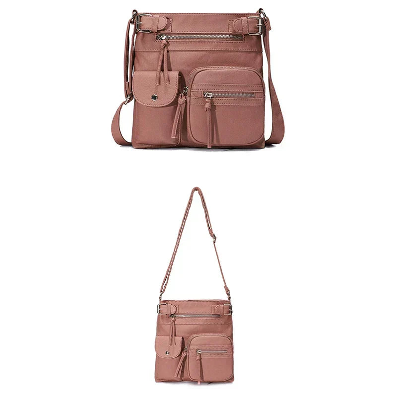 Damen Umhängetasche aus PU-Leder, rosa, multifunktional, große Kapazität, modisch.