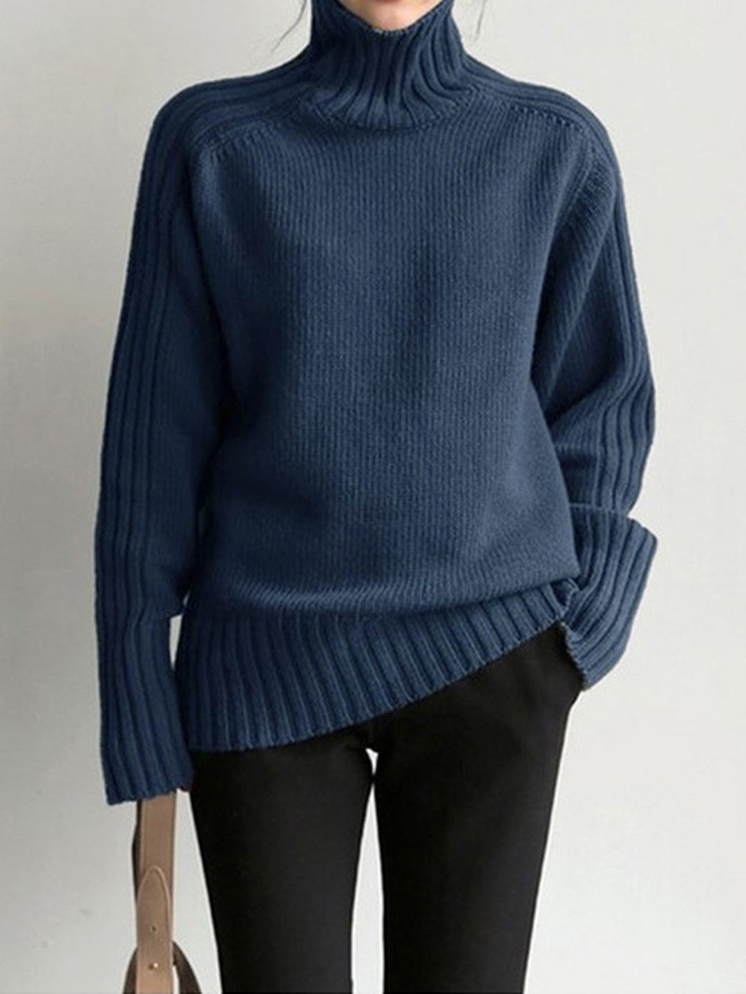 Damenpullover Rollkragen blau Strickmode Winterbekleidung elegant warm casual Outfit