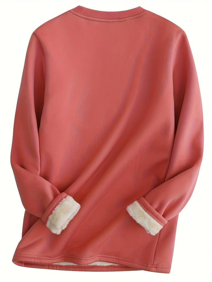 Rosa Damenpullover mit Fleecefutter, langärmelig, warm, modisch, Winterkleidung.