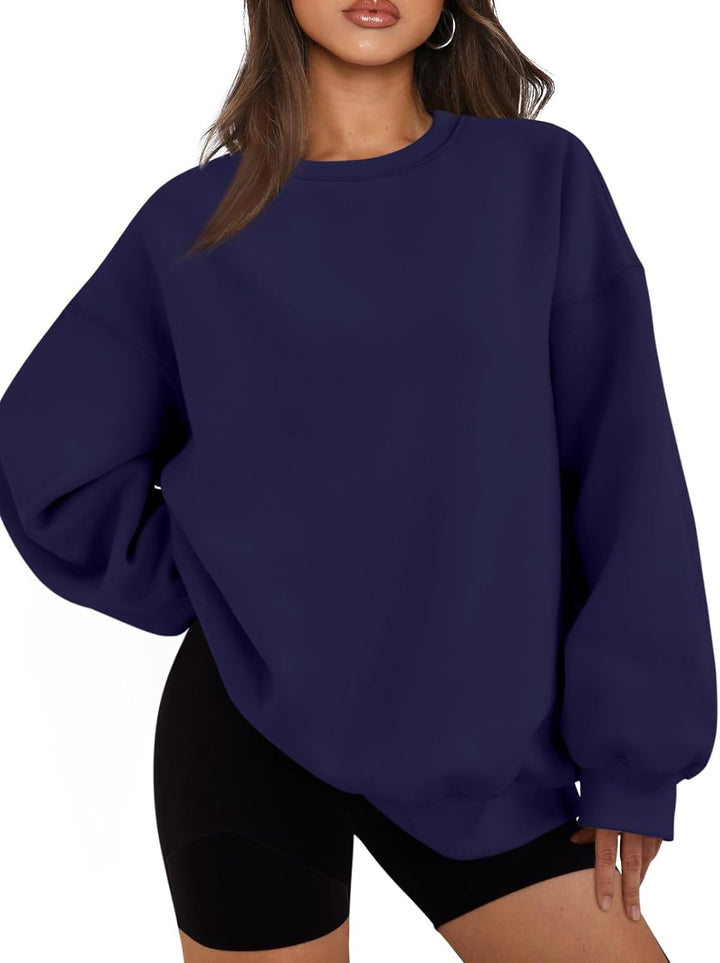 Damen Oversize Pullover, dunkelblau, Baumwolle, lässig, modisch, Herbstmode, bequem.