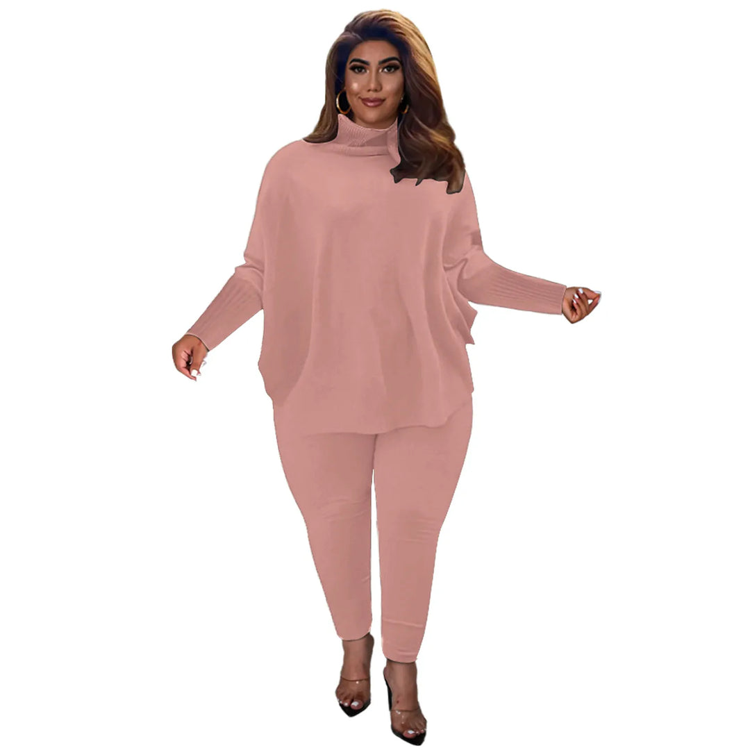 Damen Pullover Set, rosa, Strick, Langarm, Plus Size, modisch, bequem, Herbstmode.