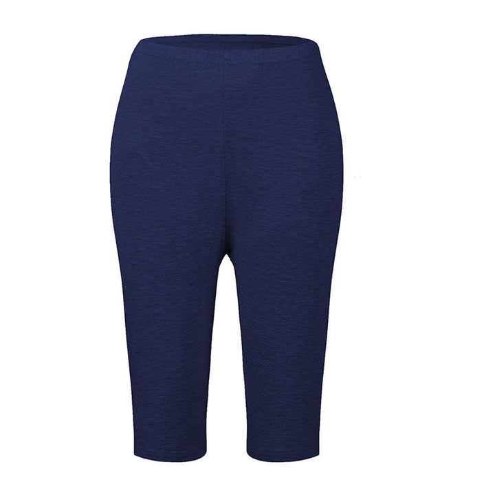 Dunkelblaue Damen-Radlerhose, knielang, elastisch, bequem, ideal für Sport und Freizeit.