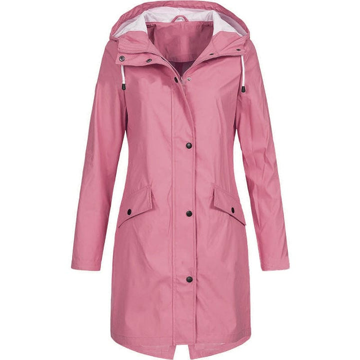 Rosa Damen-Regenmantel mit Kapuze, wasserdicht, modisch, Outdoor-Bekleidung.