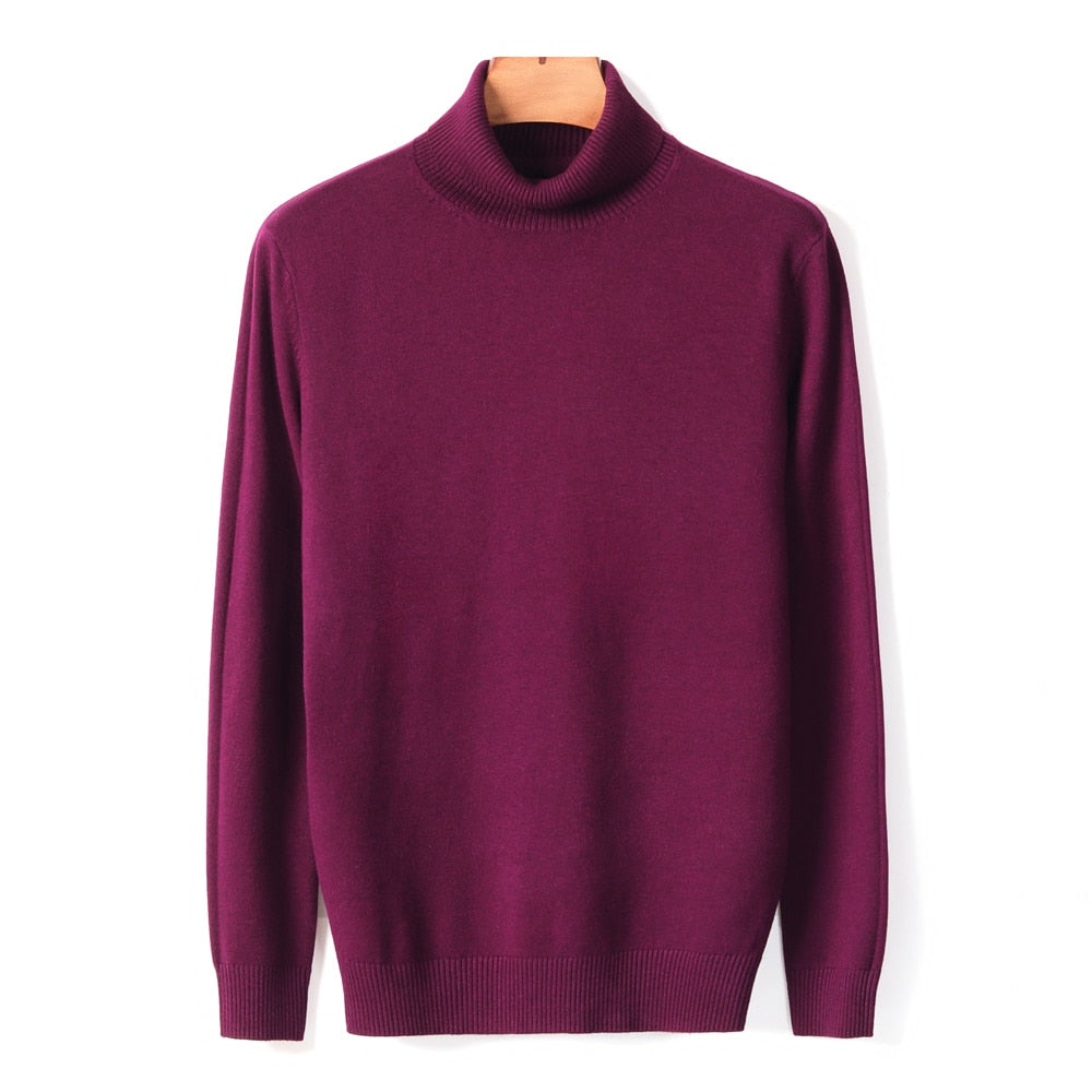 Bordeauxfarbener Rollkragenpullover aus Kaschmir, Herrenmode, elegant und warm.